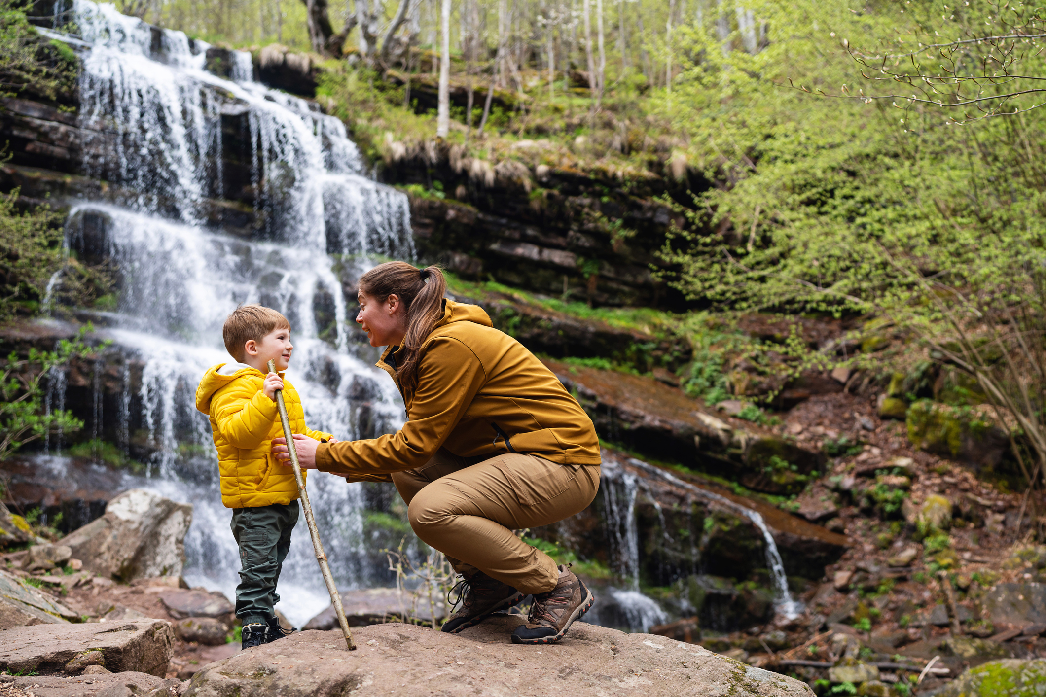 Mother and son on a hiking trip