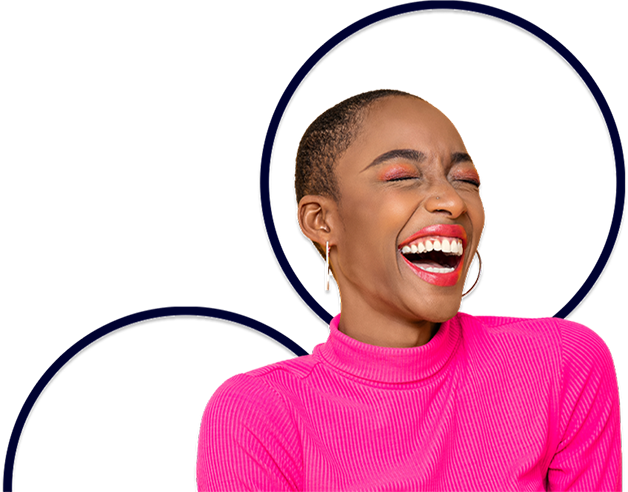 A cut out of a young black woman smiling with her eyes closed