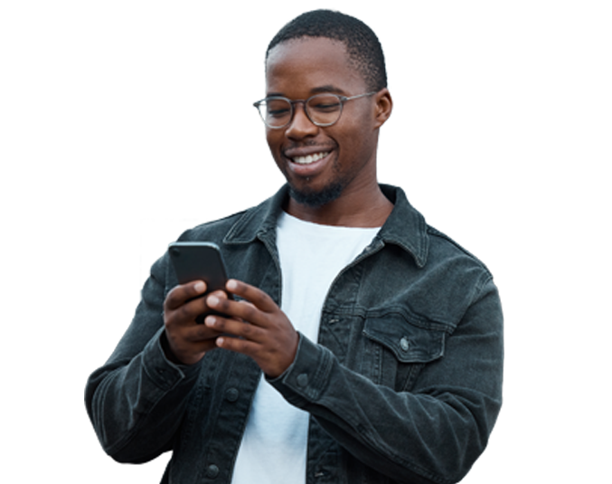 a cut out of a man using phone