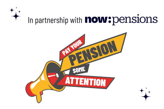 Pay your pension some attention logo with now:pensions logo partnership image