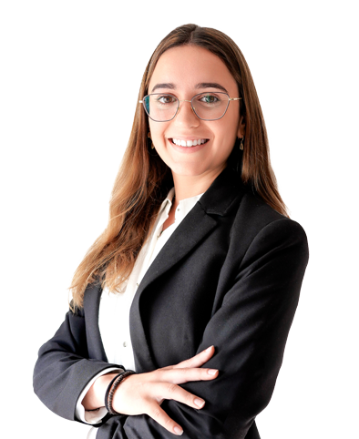 A cut-out of a white woman smiling looking directly at the camera