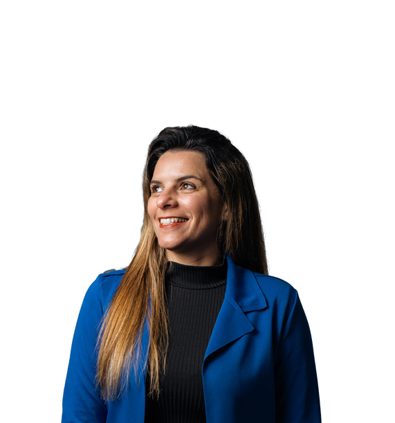 a cut out of a woman looking to the left