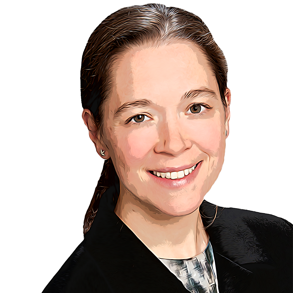 Woman smiling in business attire suit cartoon image bonnie