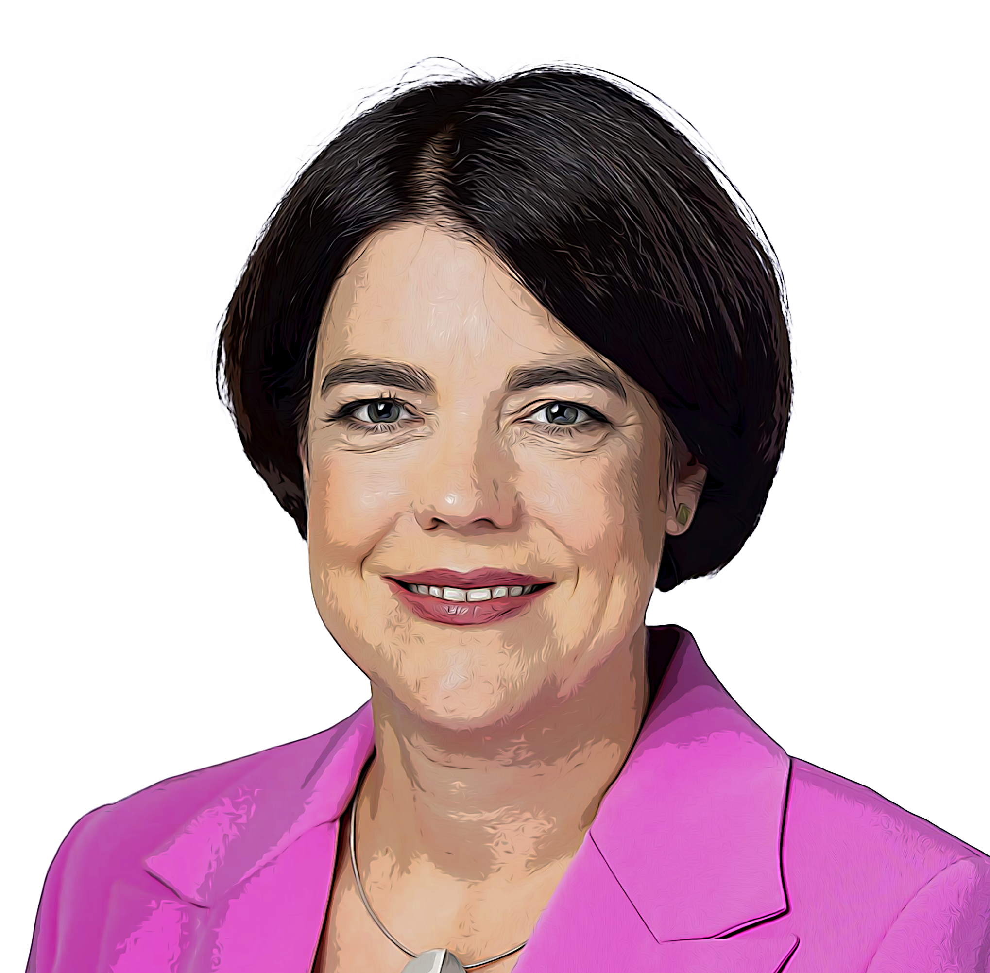 woman smiling in pink suit cartoon image lisa