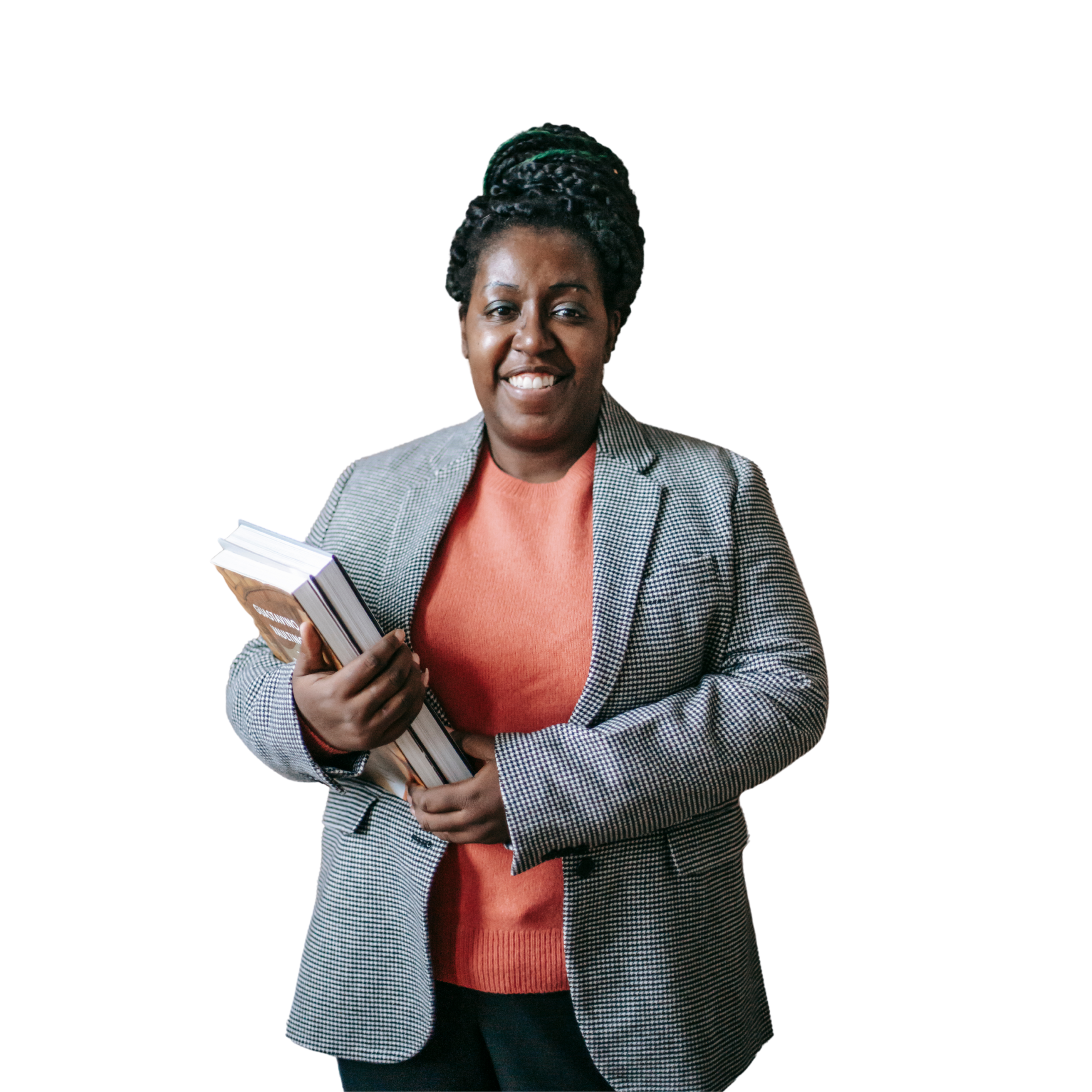 black woman smiling holding books
