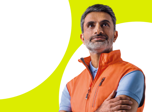 Member booklet front cover featuring a brown adult man looking up to the top right.