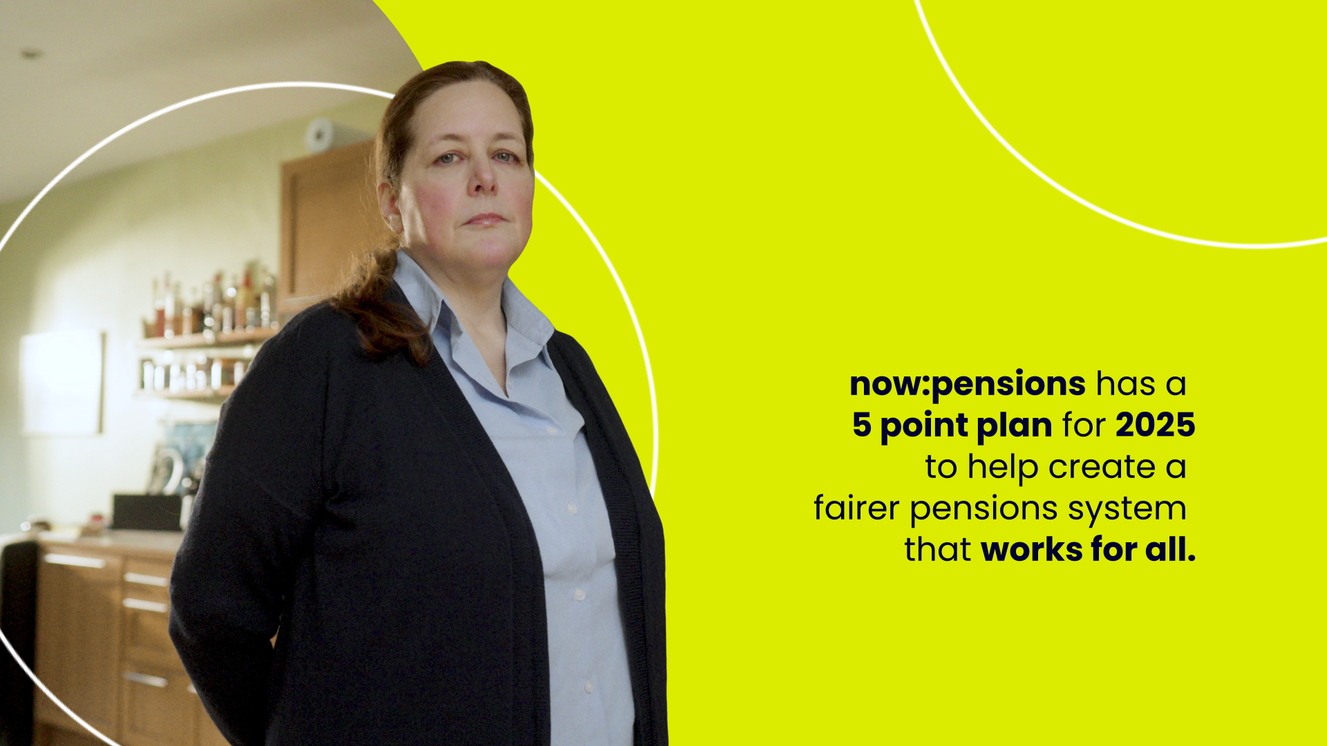 image with women looking towards you with text on now:pensions 5 point plan text