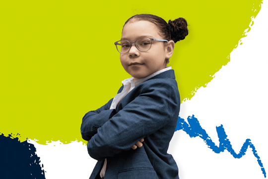 Girl stands with arms crossed
